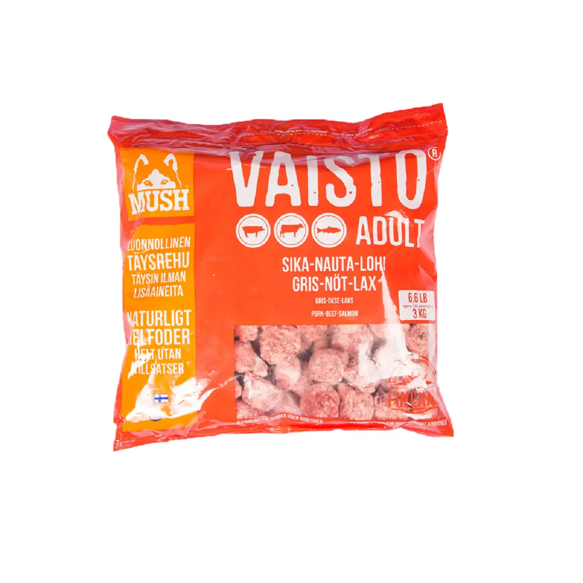 MUSH Vaisto Gris Okse Laks XL Rød 3 kg - Naturligt BARF hund
